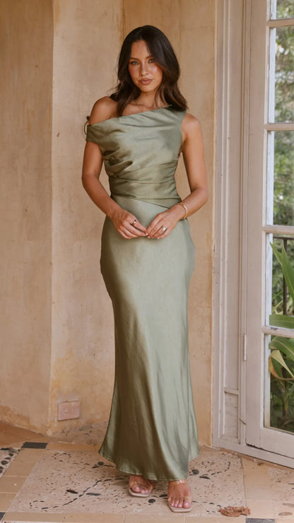 Auria Off Shoulder Maxi Dress Olive