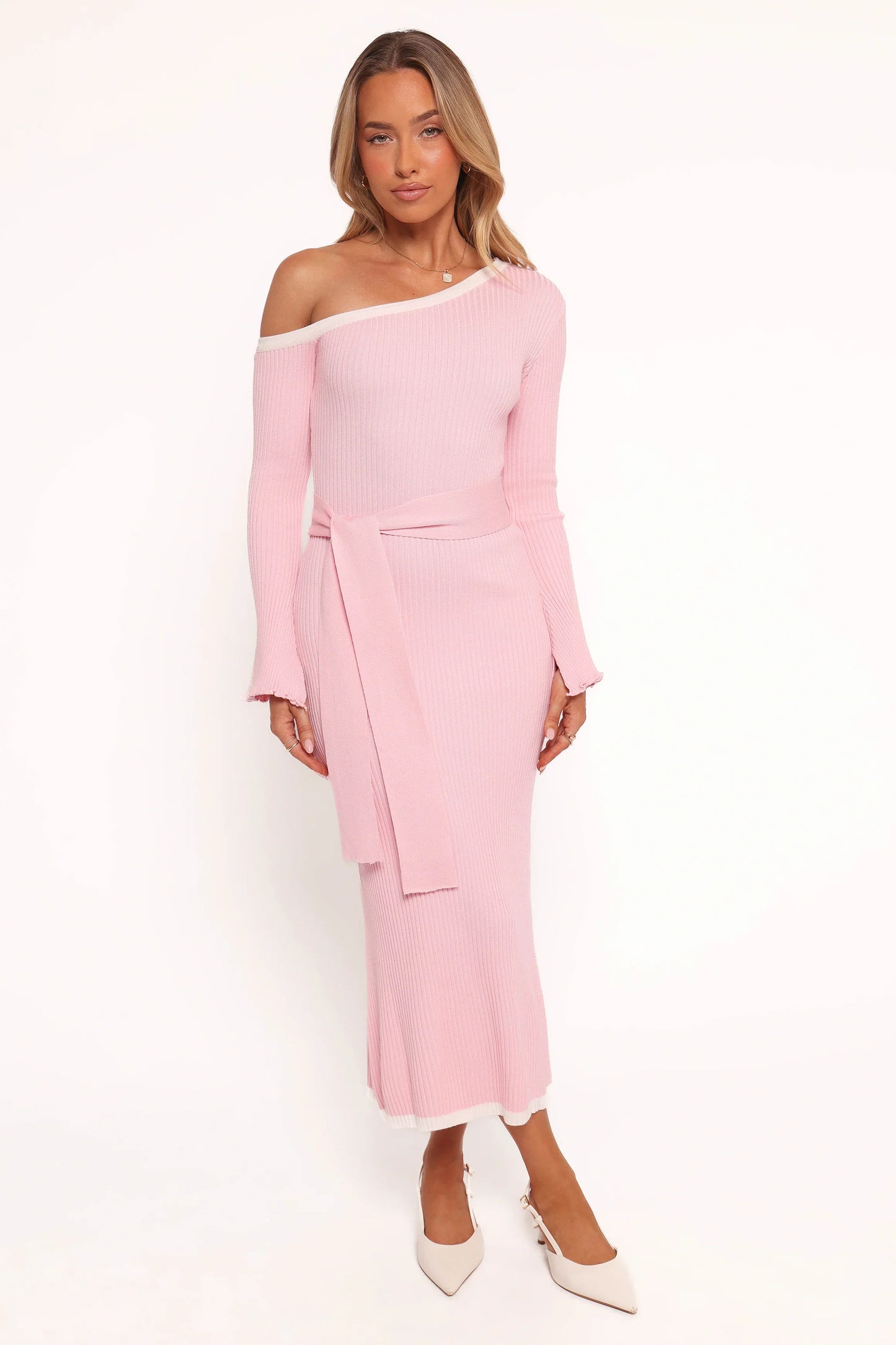 Milan Off Shoulder Midi Dress Pink
