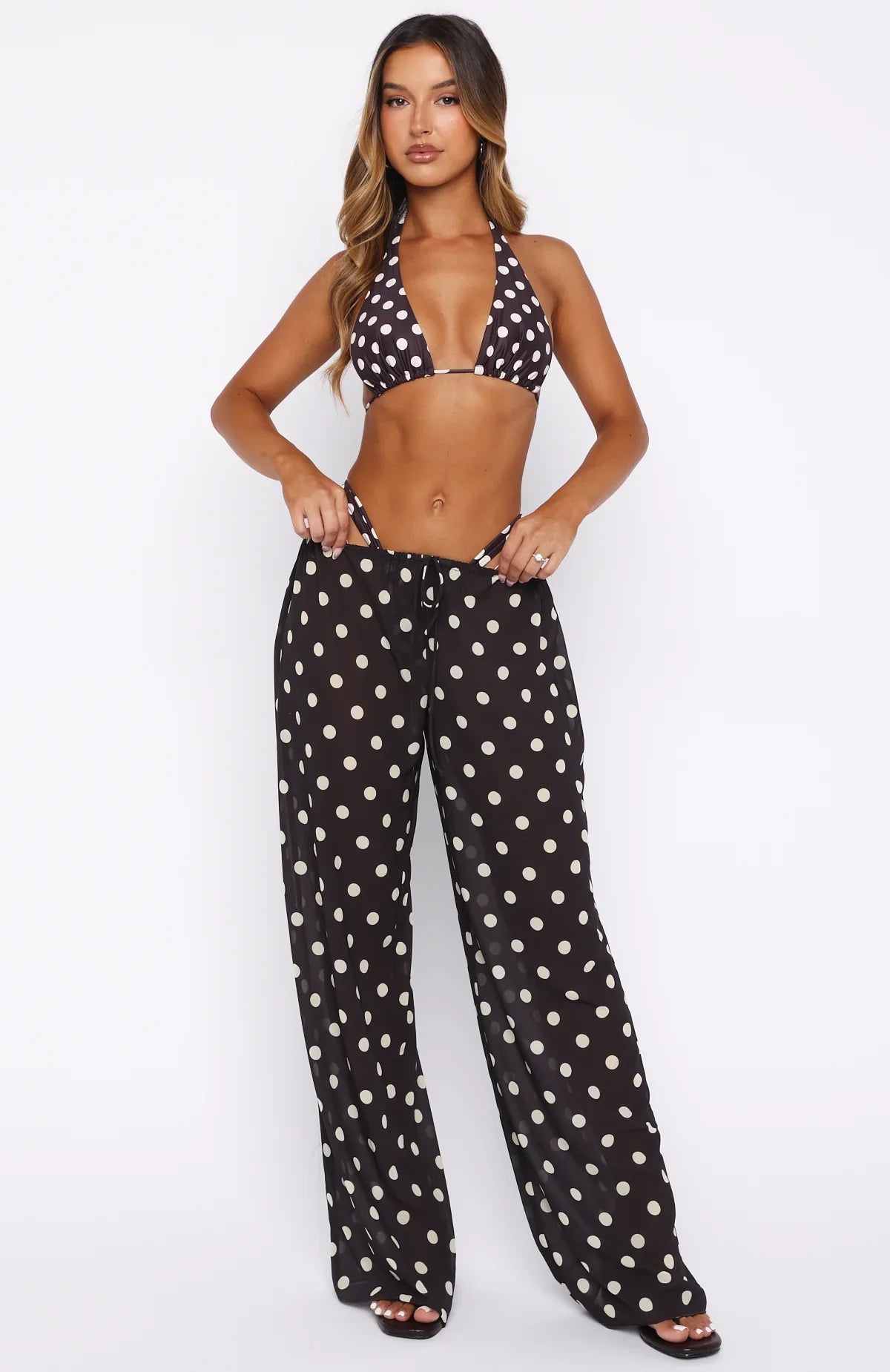 Croatian Coast Pants Choc Cream Polka Dot