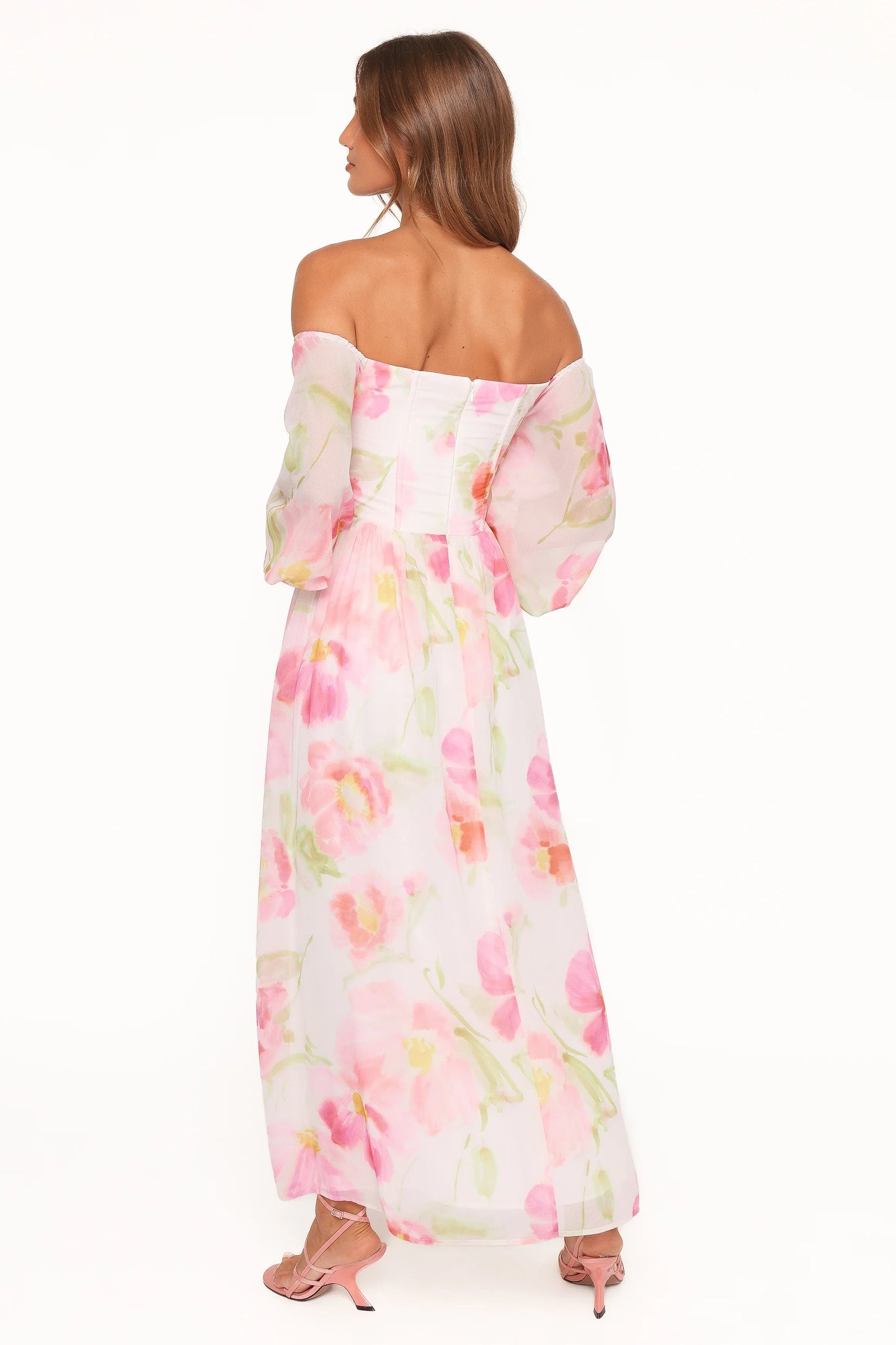 Chantel Off Shoulder Maxi Dress Pink Garden Floral
