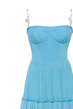 Sky blue spaghetti strap pleated maxi dress Garden of Eden