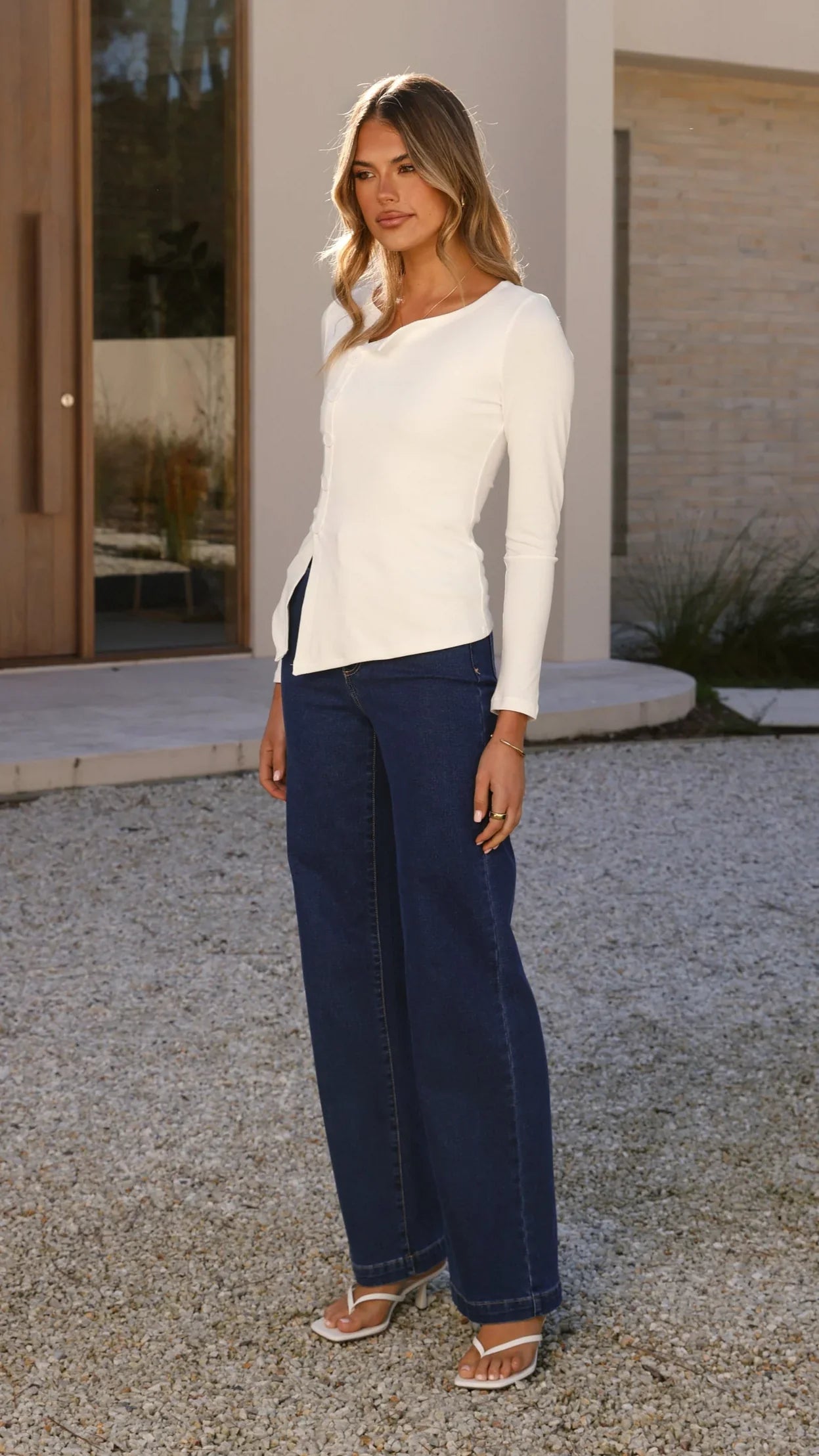 Addison Long Sleeve Top White