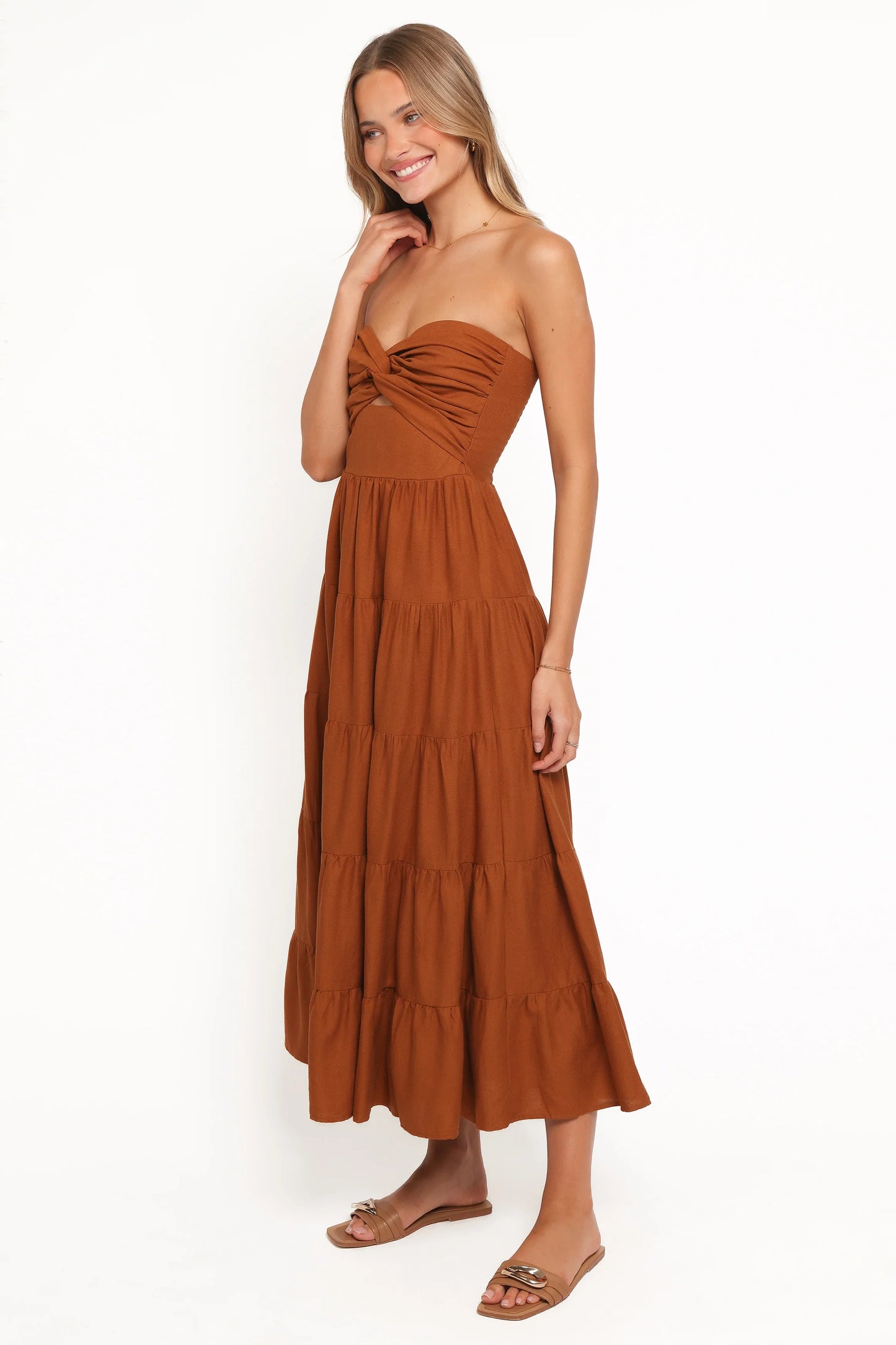 Sitara Strapless Midi Dress Brown