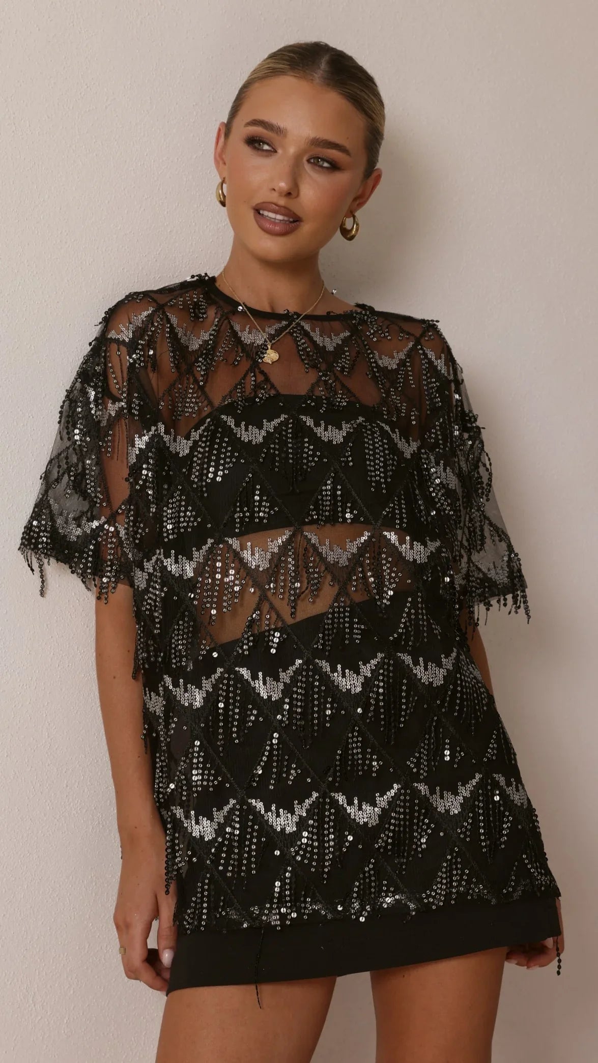 Lira Sequin Tee Black