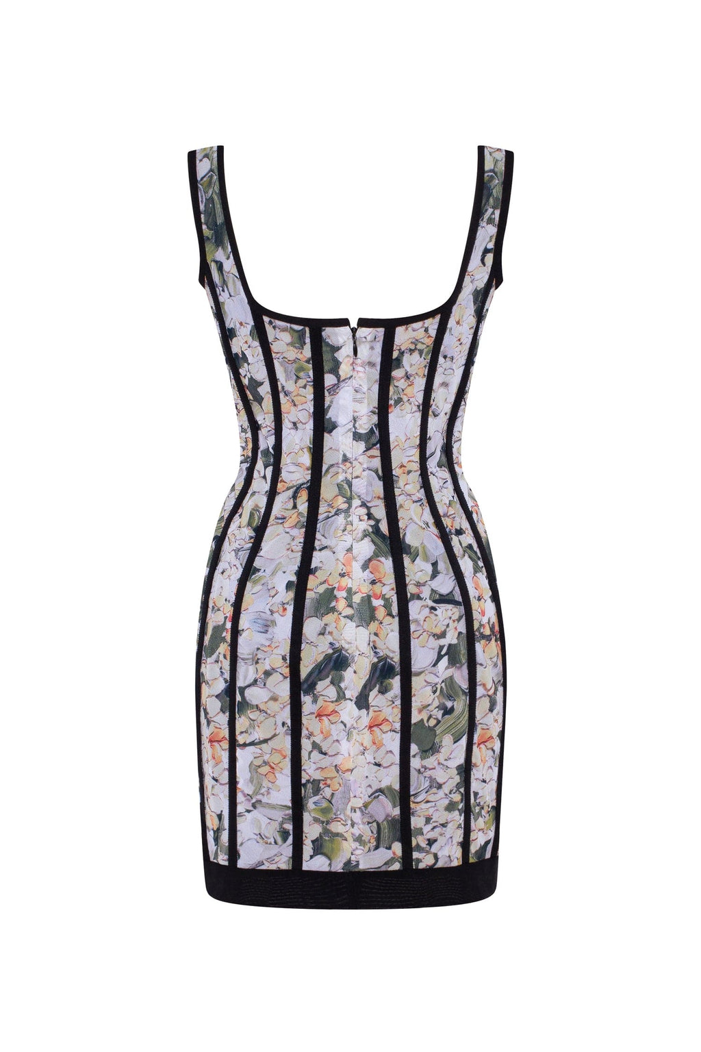 Alluring floral mini dress with bold lace up hook closure