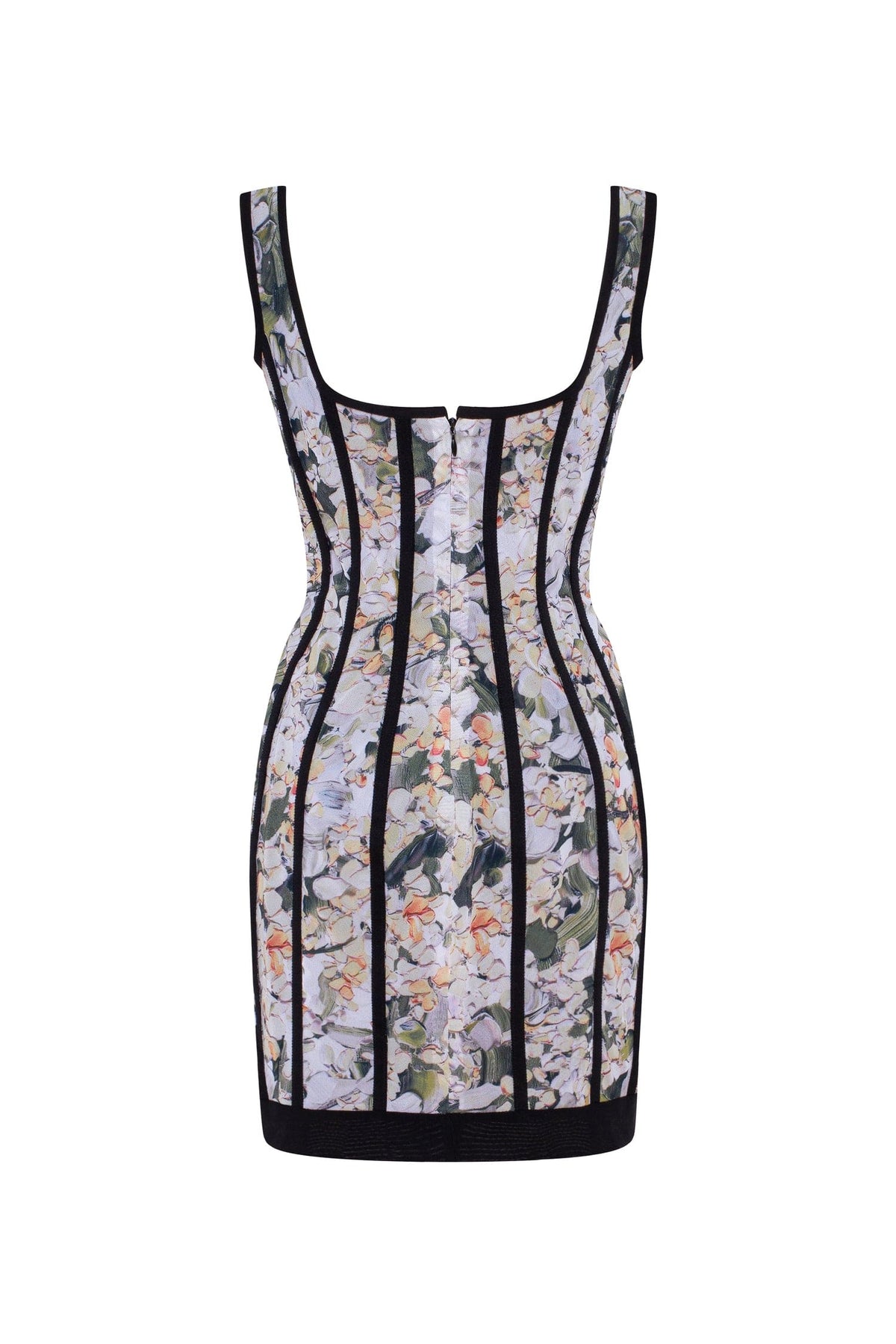 Alluring floral mini dress with bold lace up hook closure