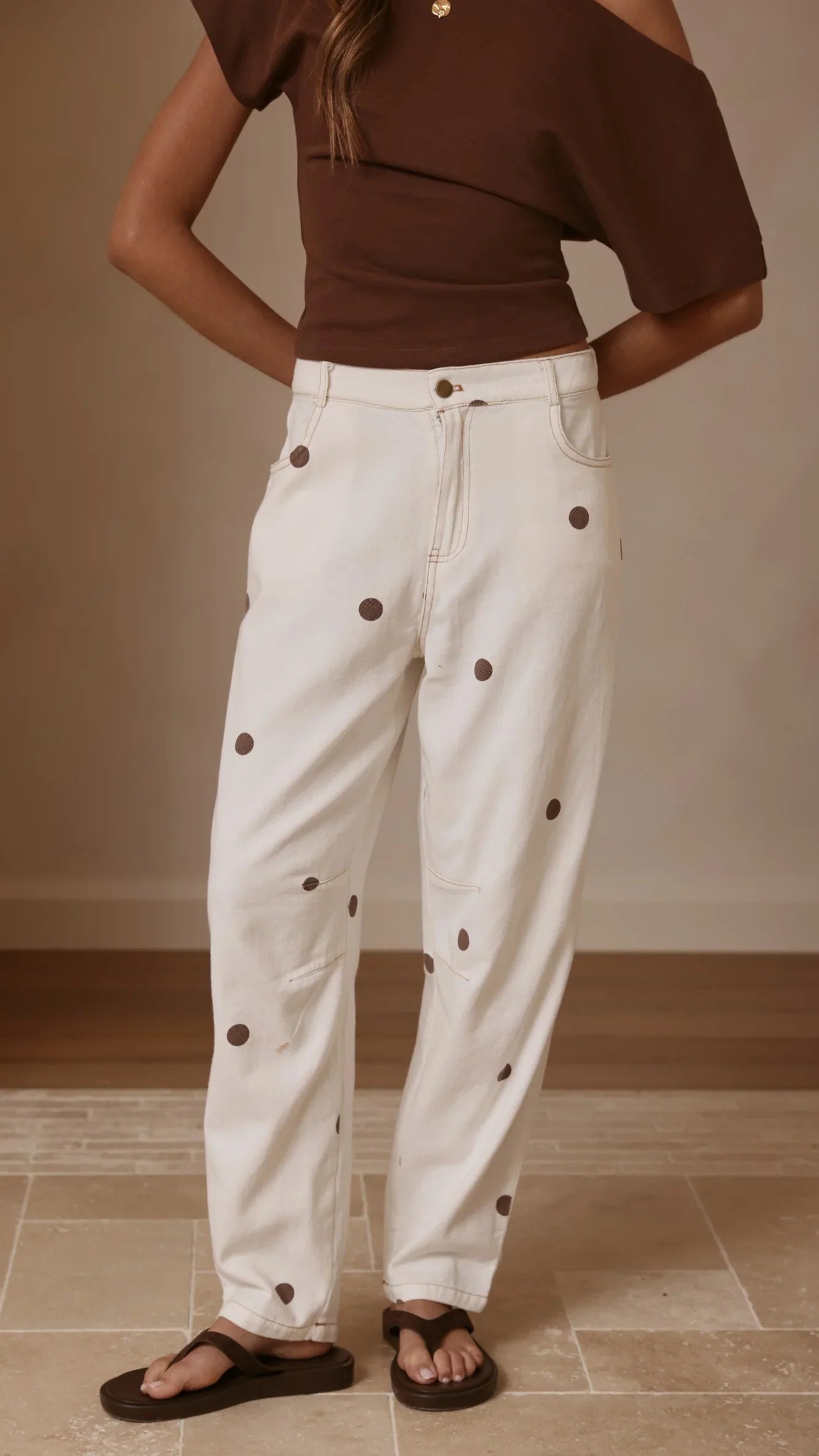 Cleora Barrel Jeans Cream Polka