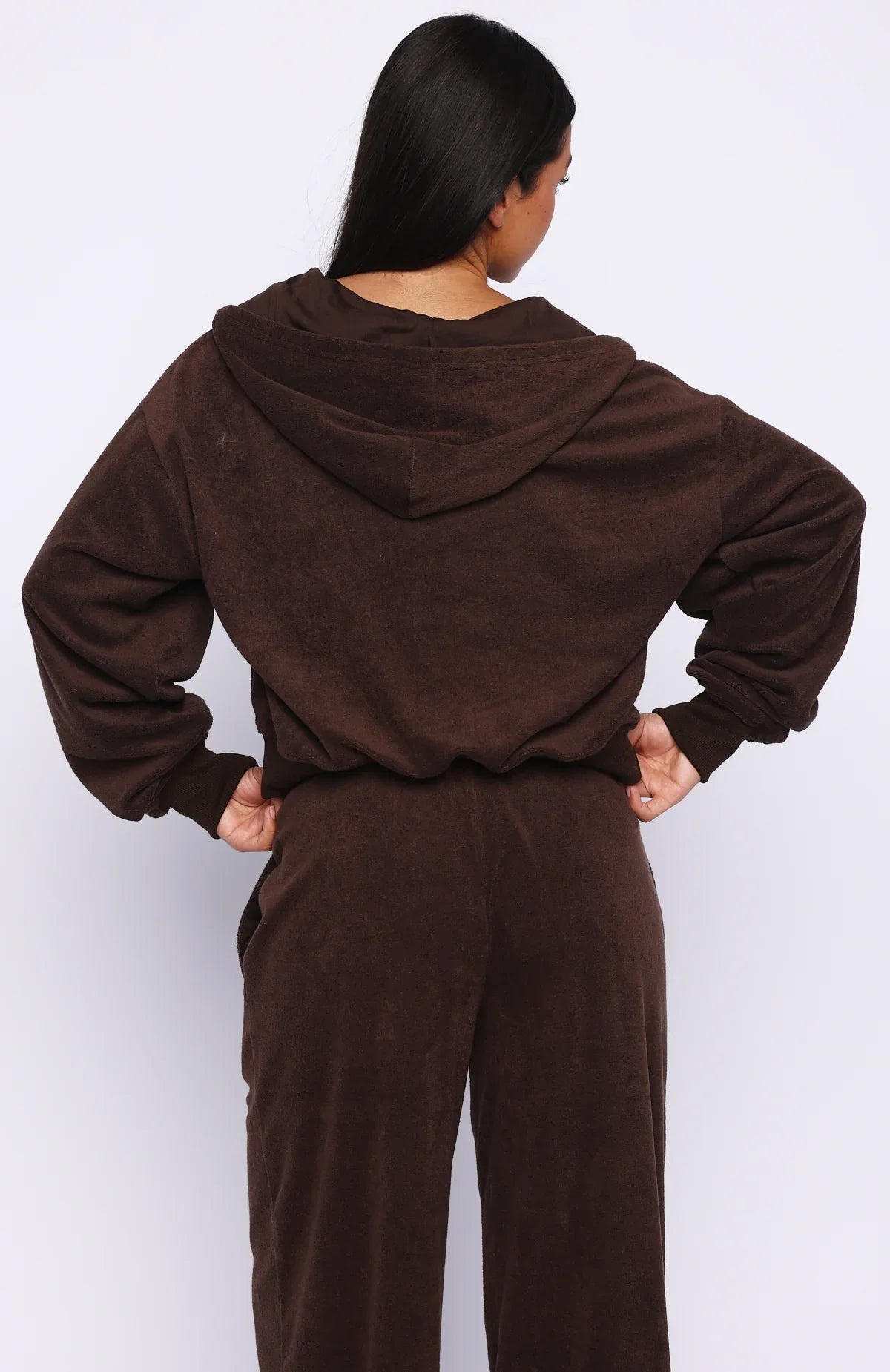 Causing Commotion Terry Boxy Zip Front Hoodie Chocolate