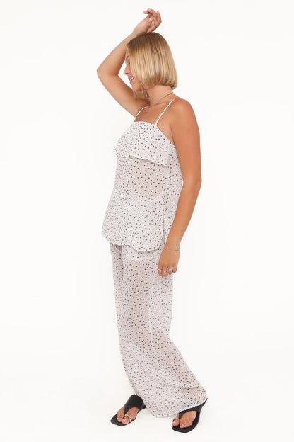 Hazel Pant Set Cream Polka Dot
