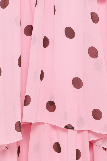 Chasity Halterneck Maxi Dress Pink Polka Dot