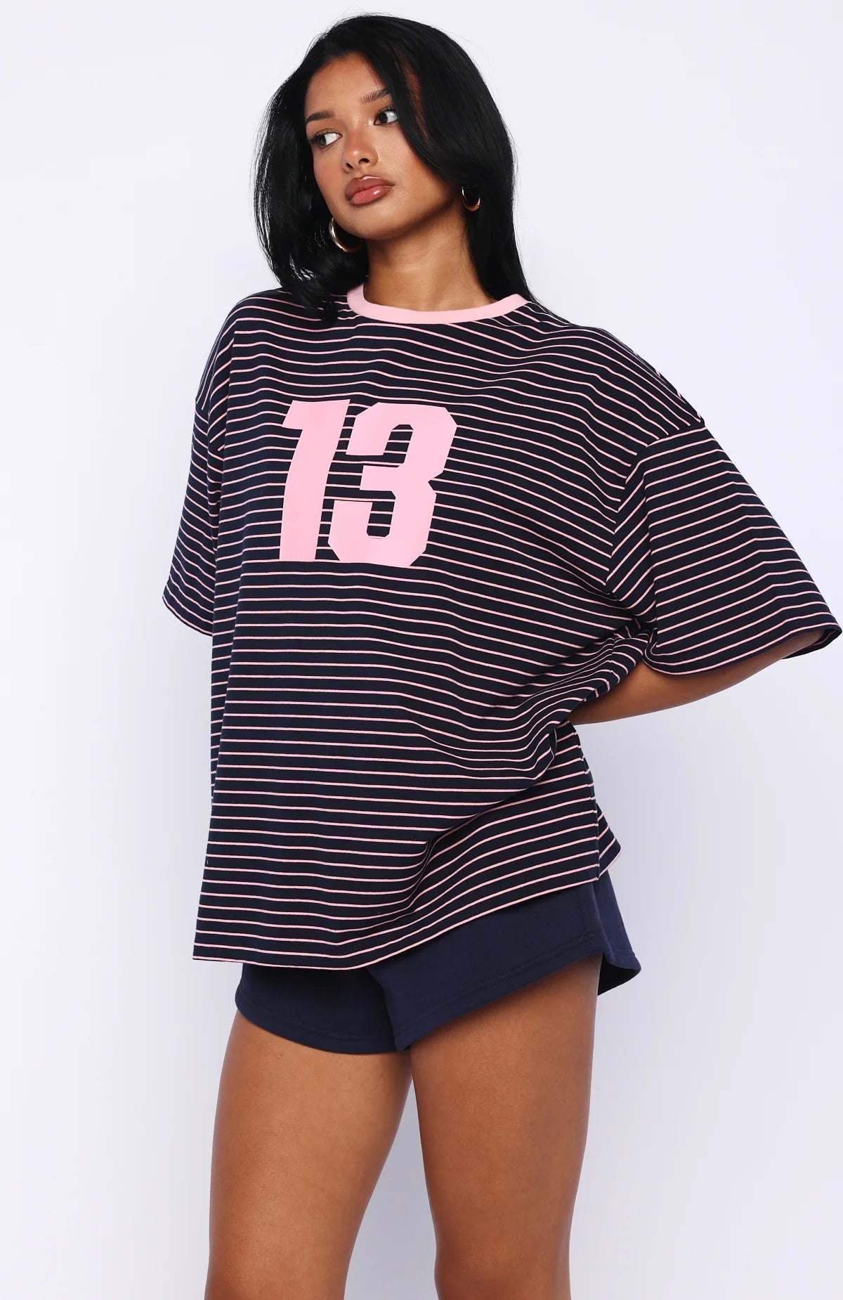 Good Old Days Oversized Tee Pink Navy Stripe