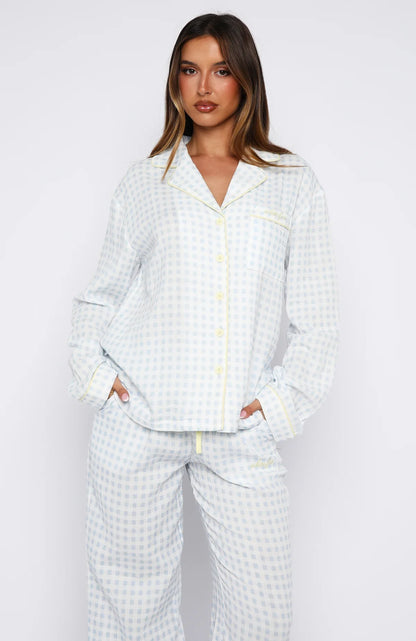 Shes Got This Long Sleeve Pyjama Top Sky Blue Gingham