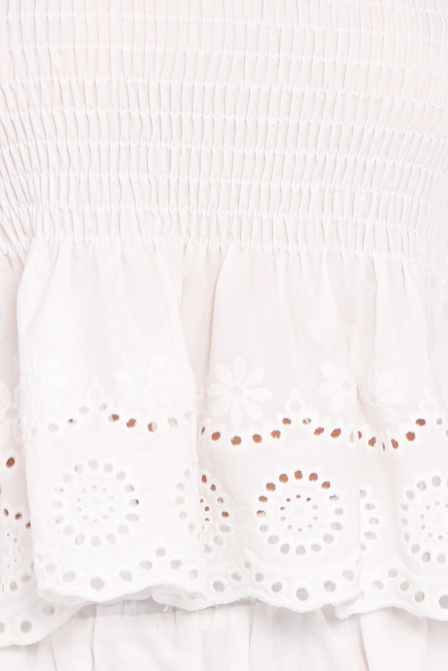 Gretal Smocked Eyelet Top White