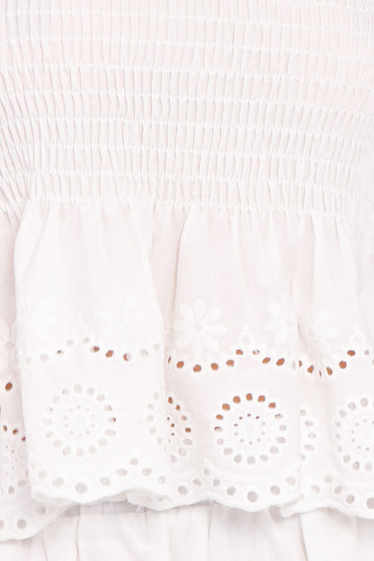 Gretal Smocked Eyelet Top White