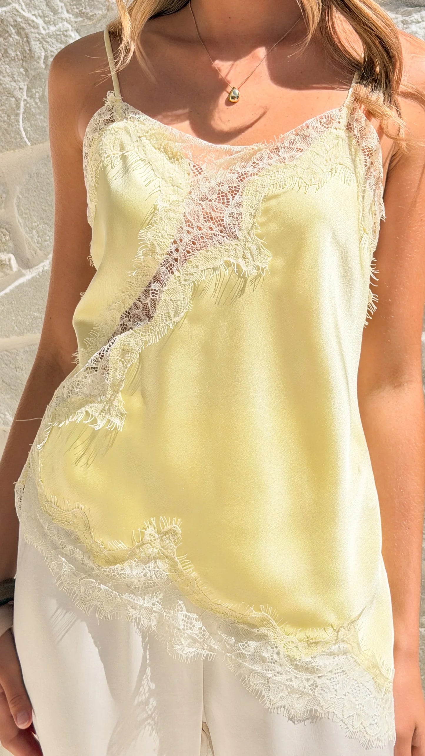 Haylia Asymmetrical Top Yellow Lace