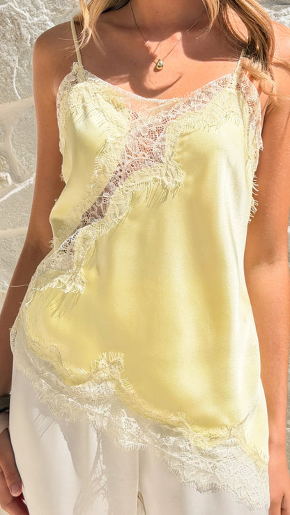 Haylia Asymmetrical Top Yellow Lace