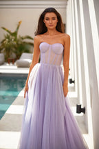 Lavender Tulle Maxi Dress with a Corset Bustier