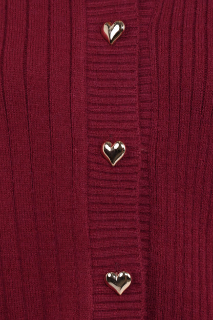 Loulani Heart Button Cardigan Cherry