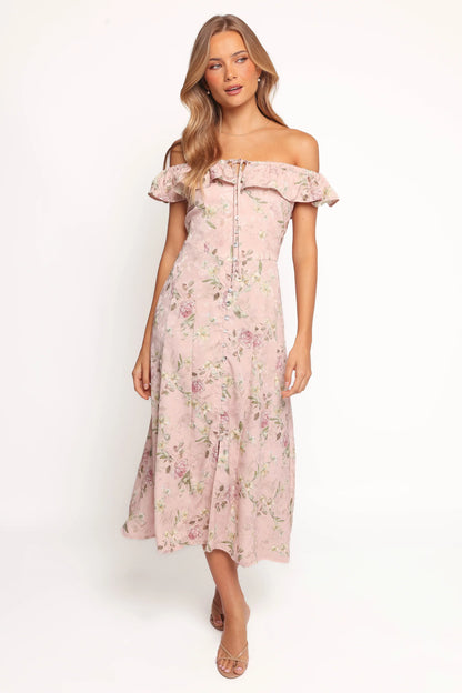 Lauryn Off The Shoulder Midi Dress Blush Rose