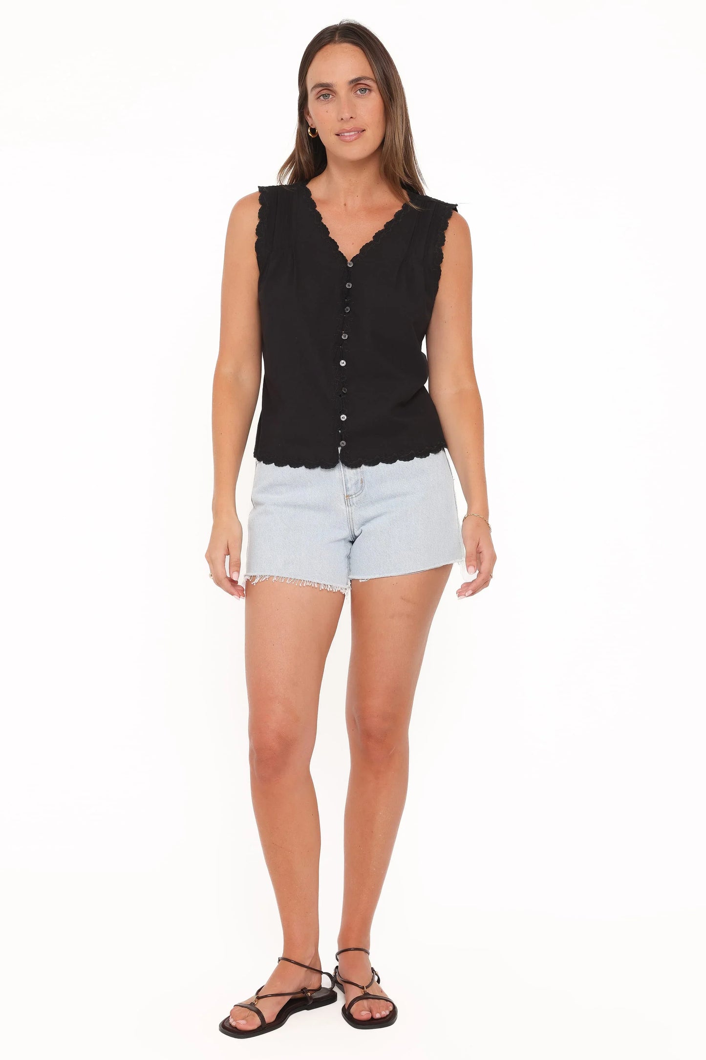 Lori Lace Trim Top Black