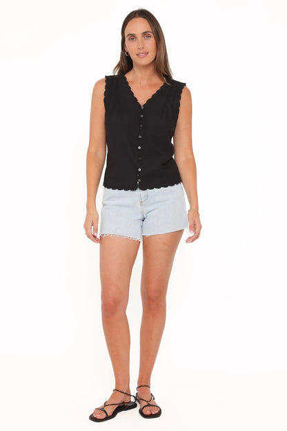 Lori Lace Trim Top Black