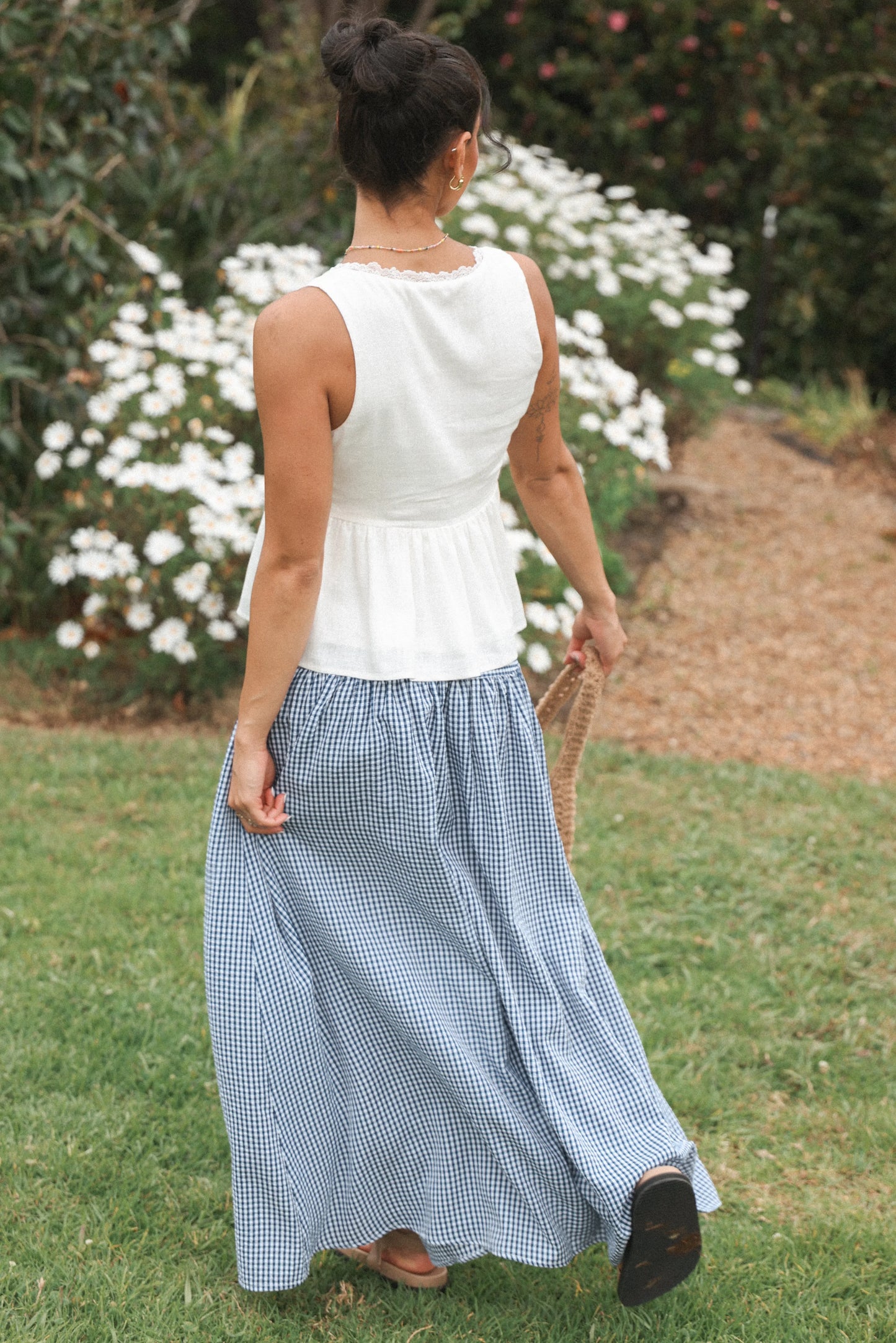 Laurita Maxi Skirt Navy Gingham