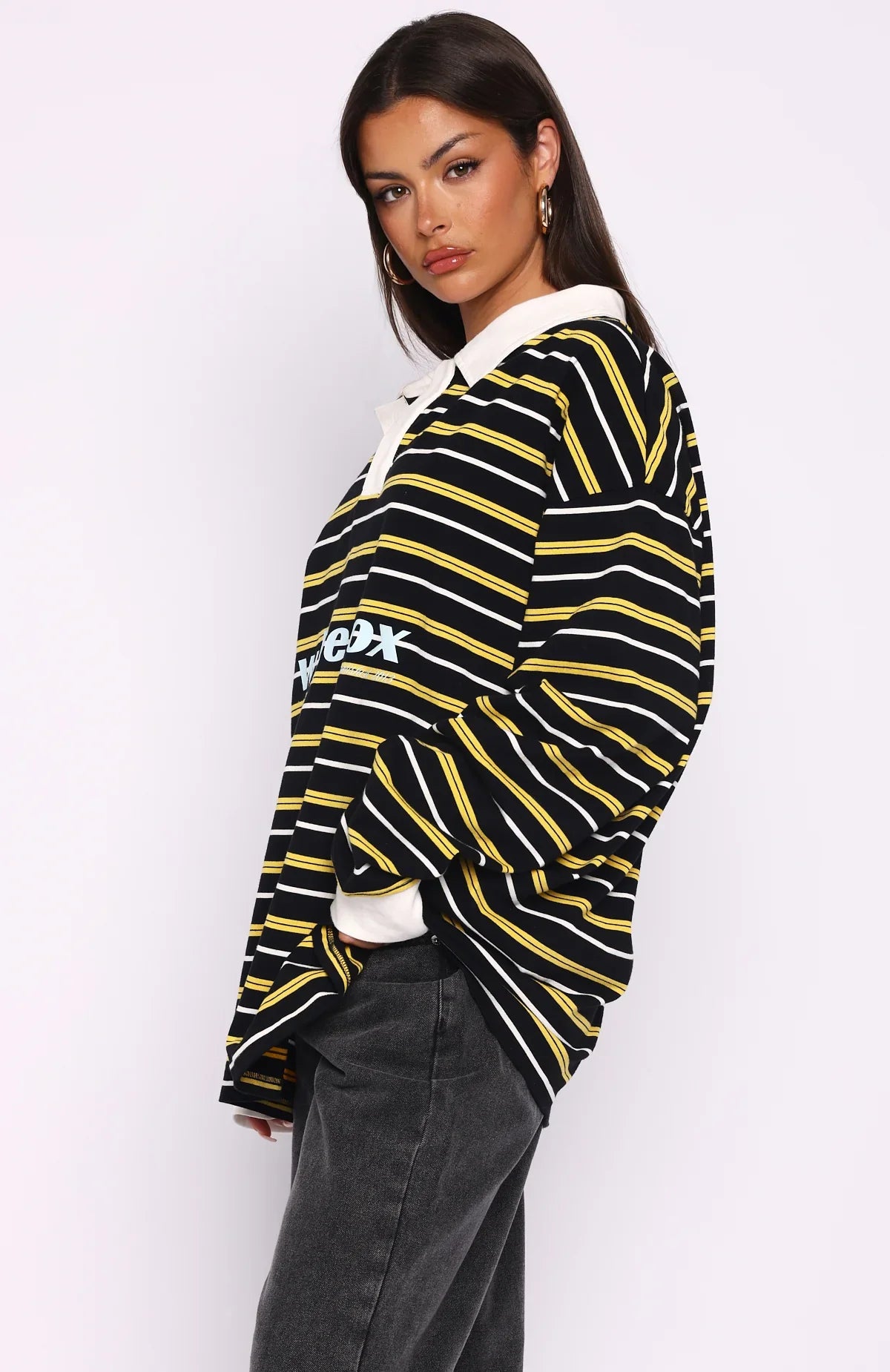 Gentle Affection Long Sleeve Rugby Shirt Black Yellow Stripe