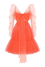 Passion Strapless Tulle mini dress in red coral color