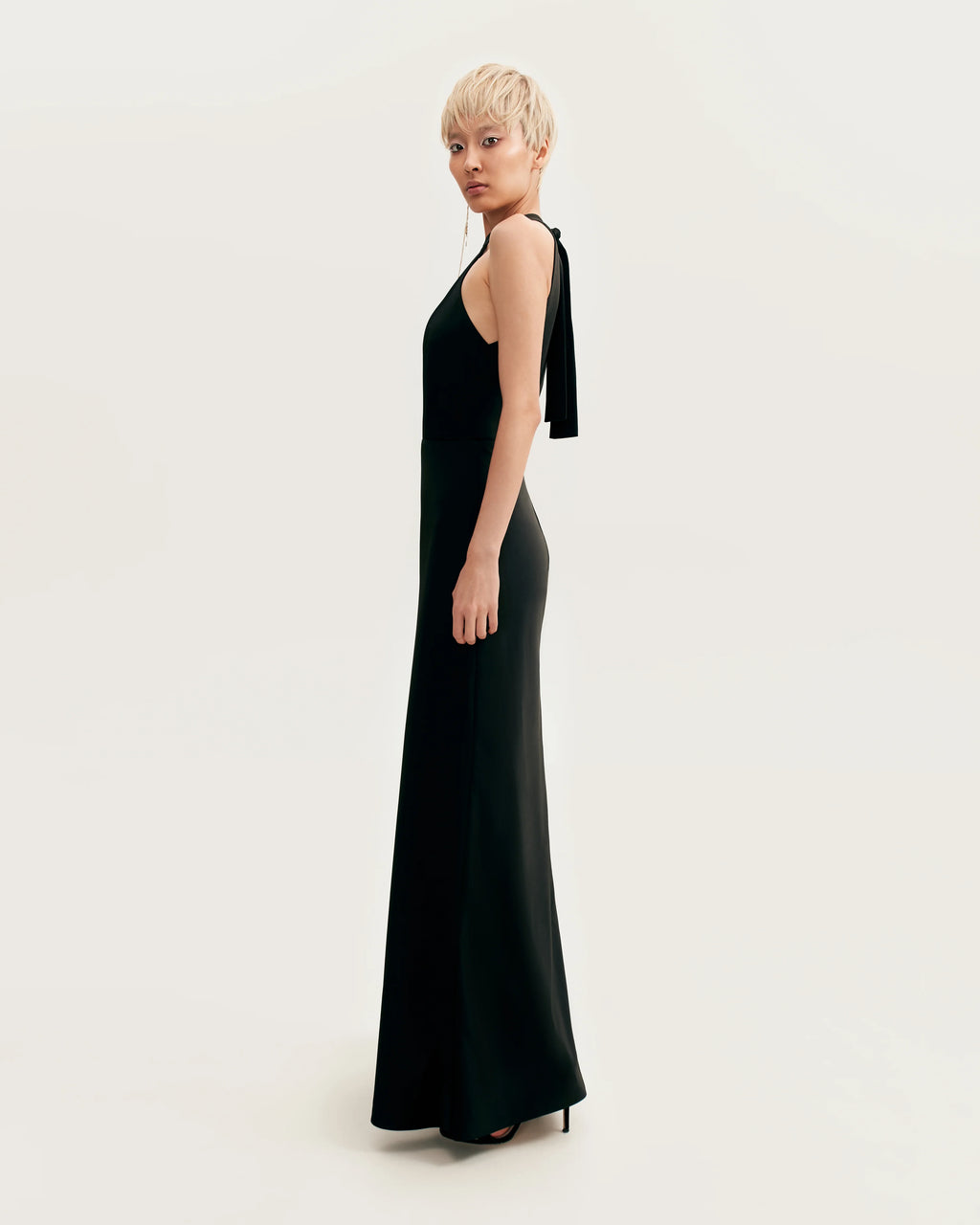 Classical black halterneck satin maxi dress Xo Xo