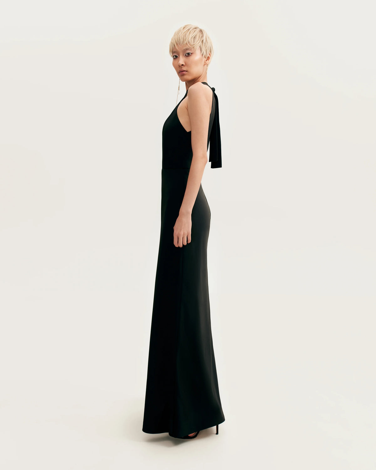 Classical black halterneck satin maxi dress Xo Xo