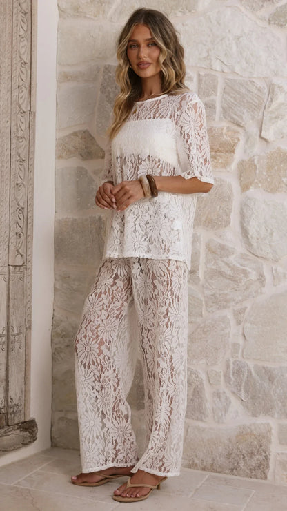 Santana Lace Pants White