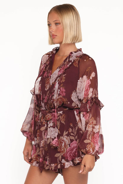Delaney Long Sleeve Romper Brandy Bloom