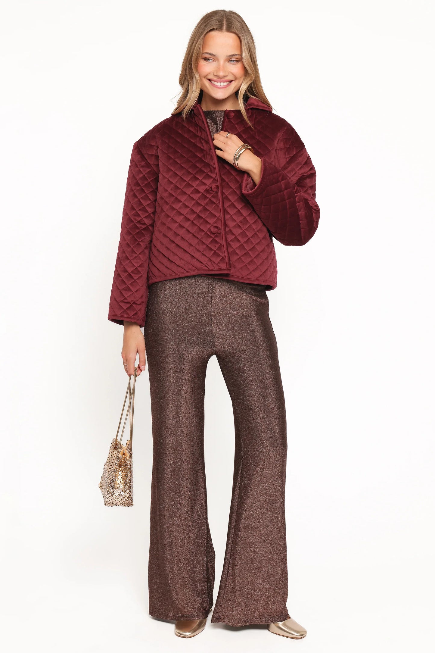 Roxanna Quilted Velvet Jacket Wine