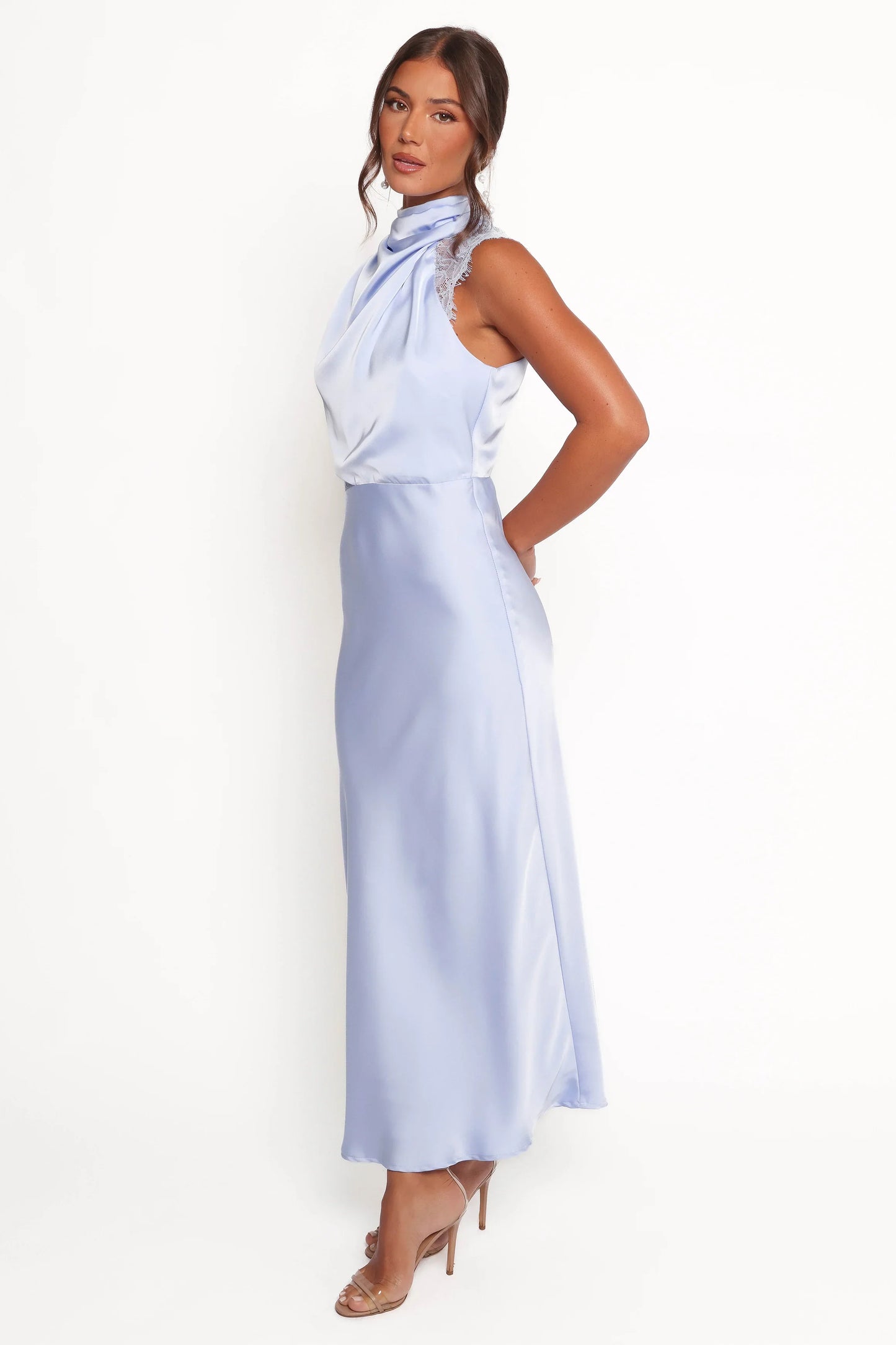 Anabelle Halter Neck Lace Maxi Dress Baby Blue