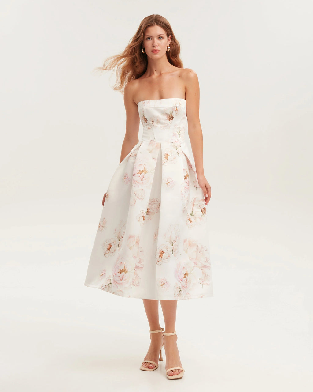 Pink peony corset midi dress Garden of Eden