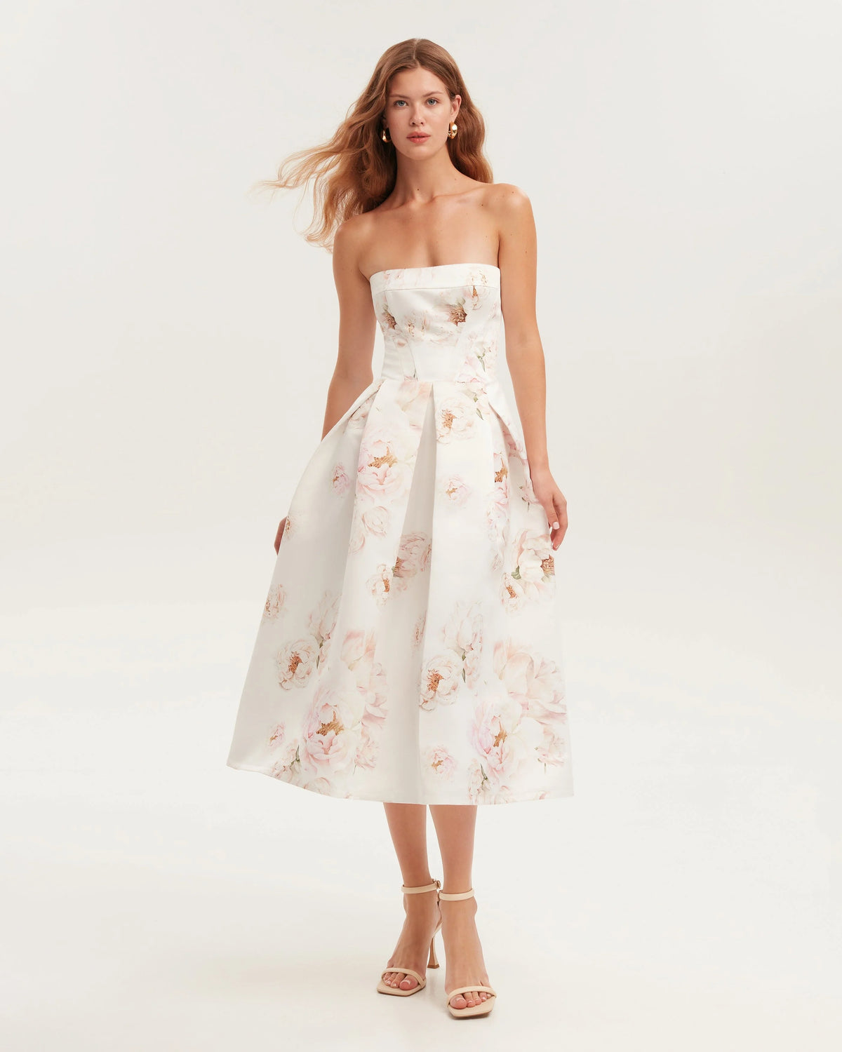 Pink peony corset midi dress Garden of Eden