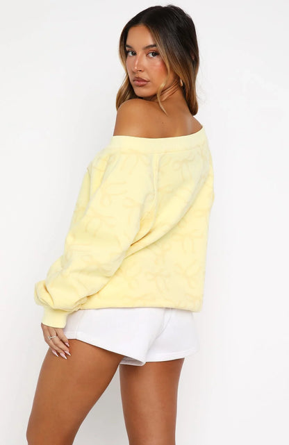 Vol 1 Off Shoulder Printed Sweater Lemon Bow