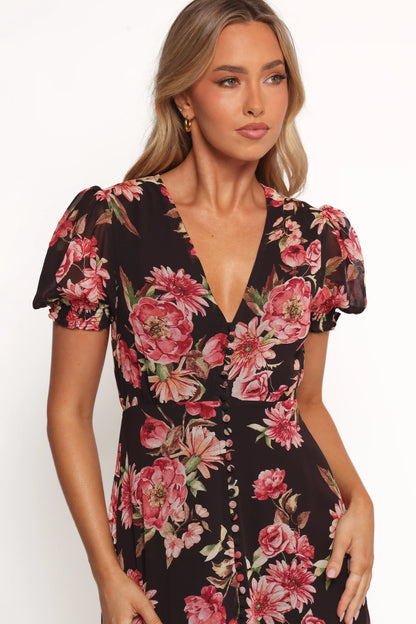 Logen Floral Midi Dress Black Floral