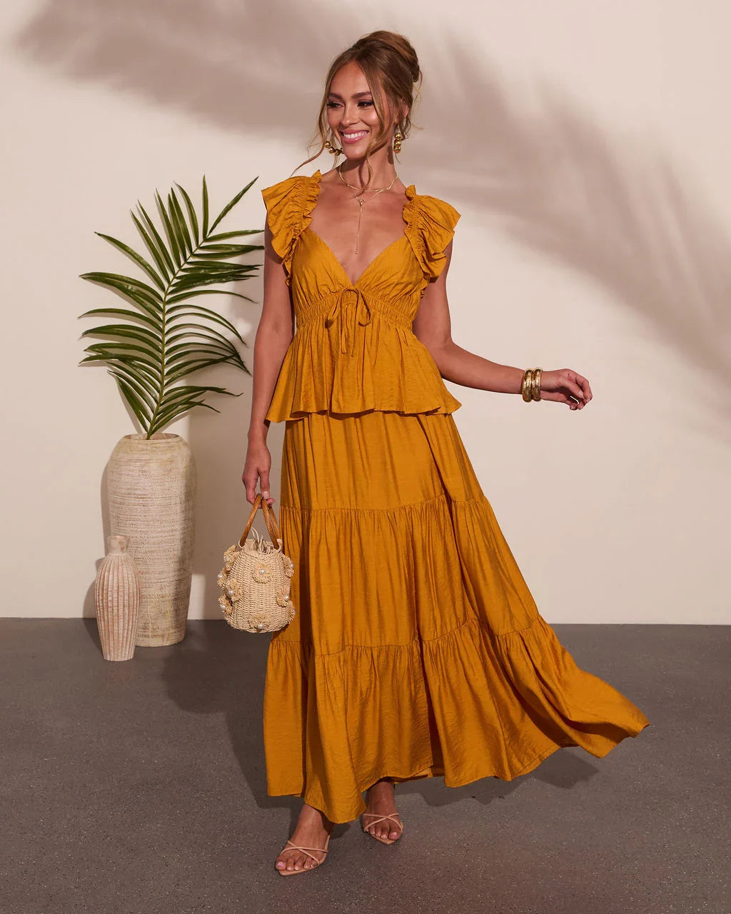 Glow Tiered Peplum Maxi Dress