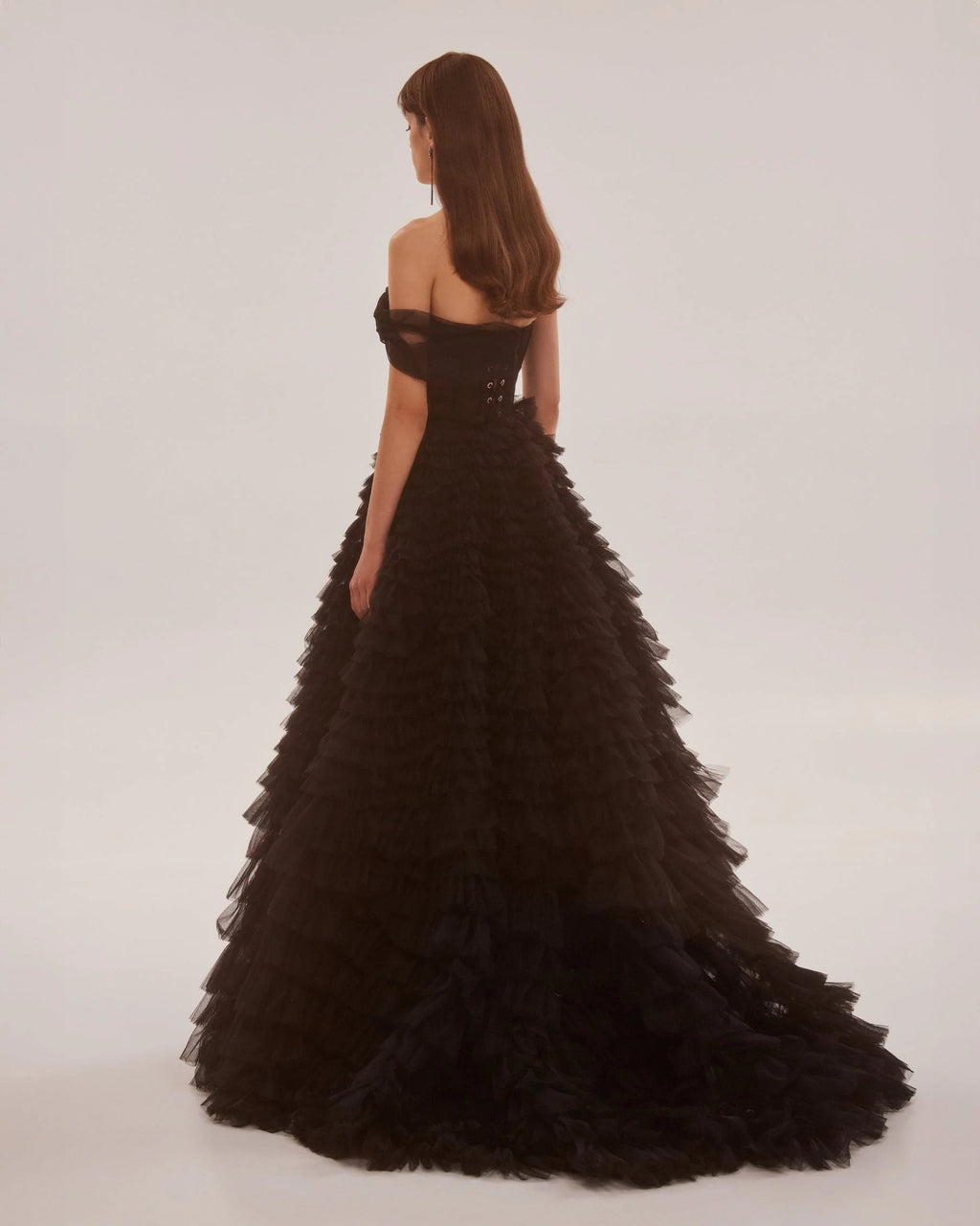 Timeless one shoulder frill layered ball gown in black