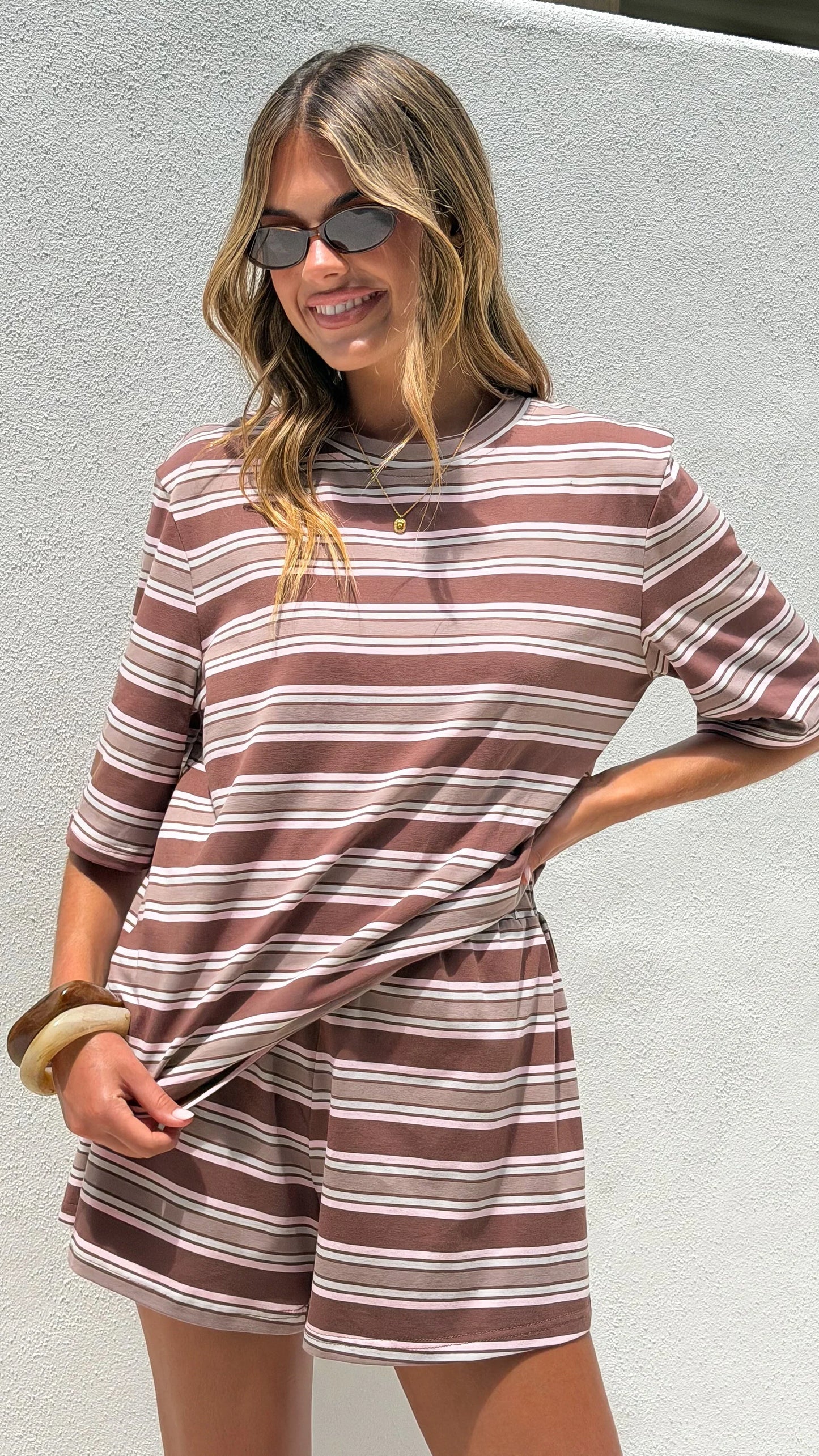 Casey Shorts Chocolate Beige Stripe