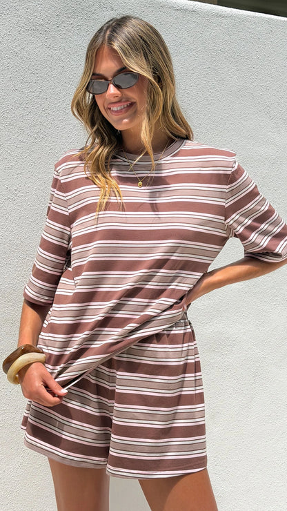 Casey Shorts Chocolate Beige Stripe