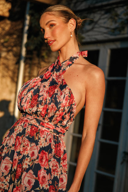 Lennon Halterneck Maxi Dress Navy Floral