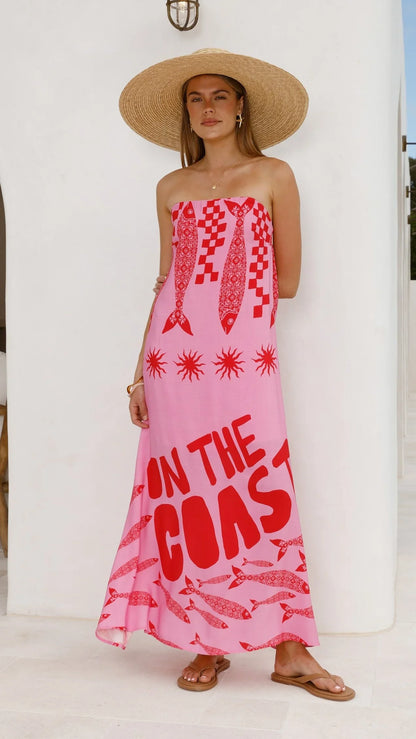 Elidie Maxi Dress Pink Red Tide
