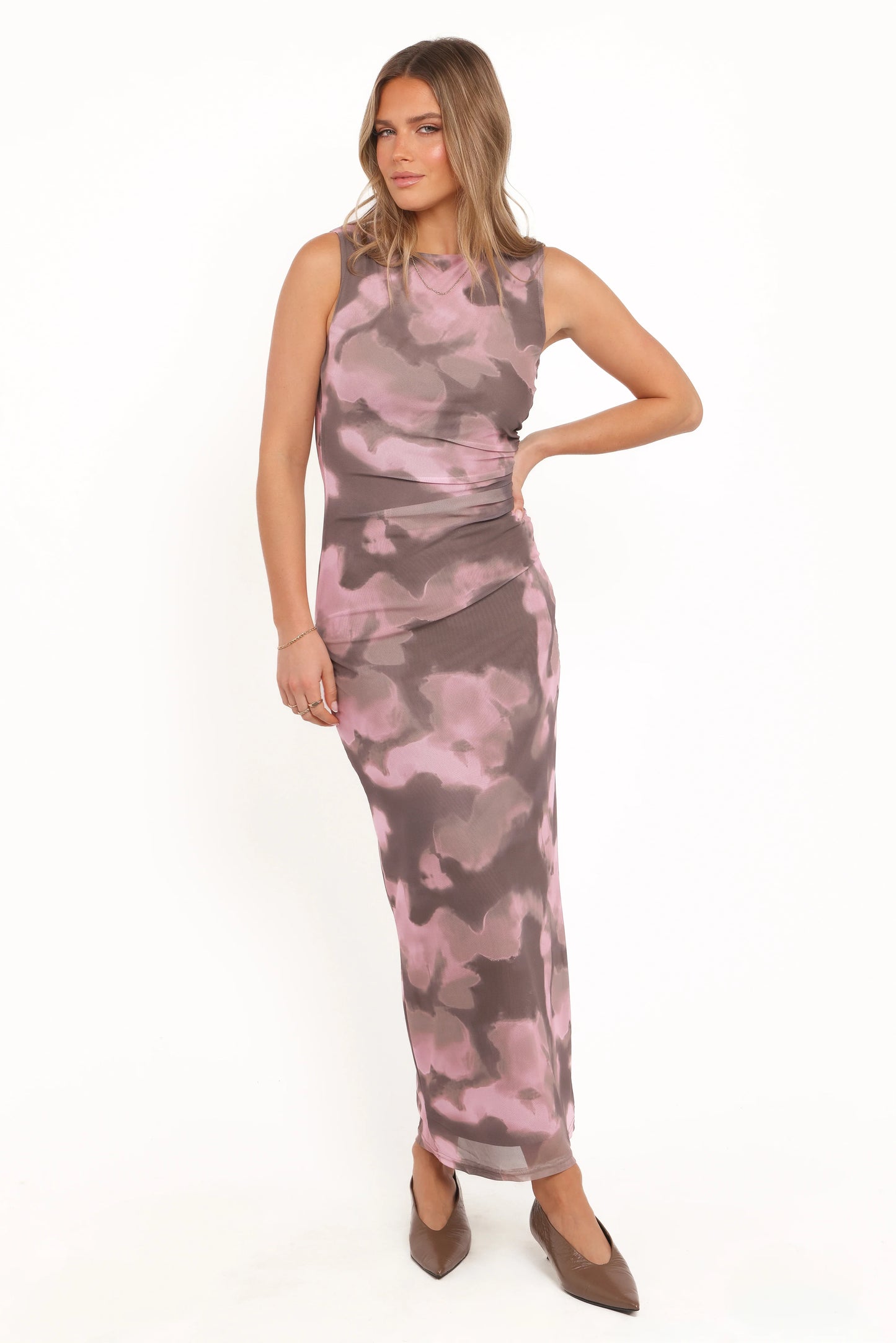 Alyssa Maxi Dress Pink Brown Print