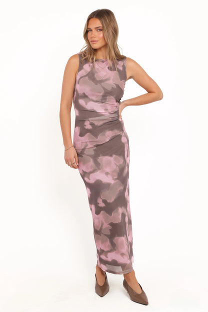 Alyssa Maxi Dress Pink Brown Print
