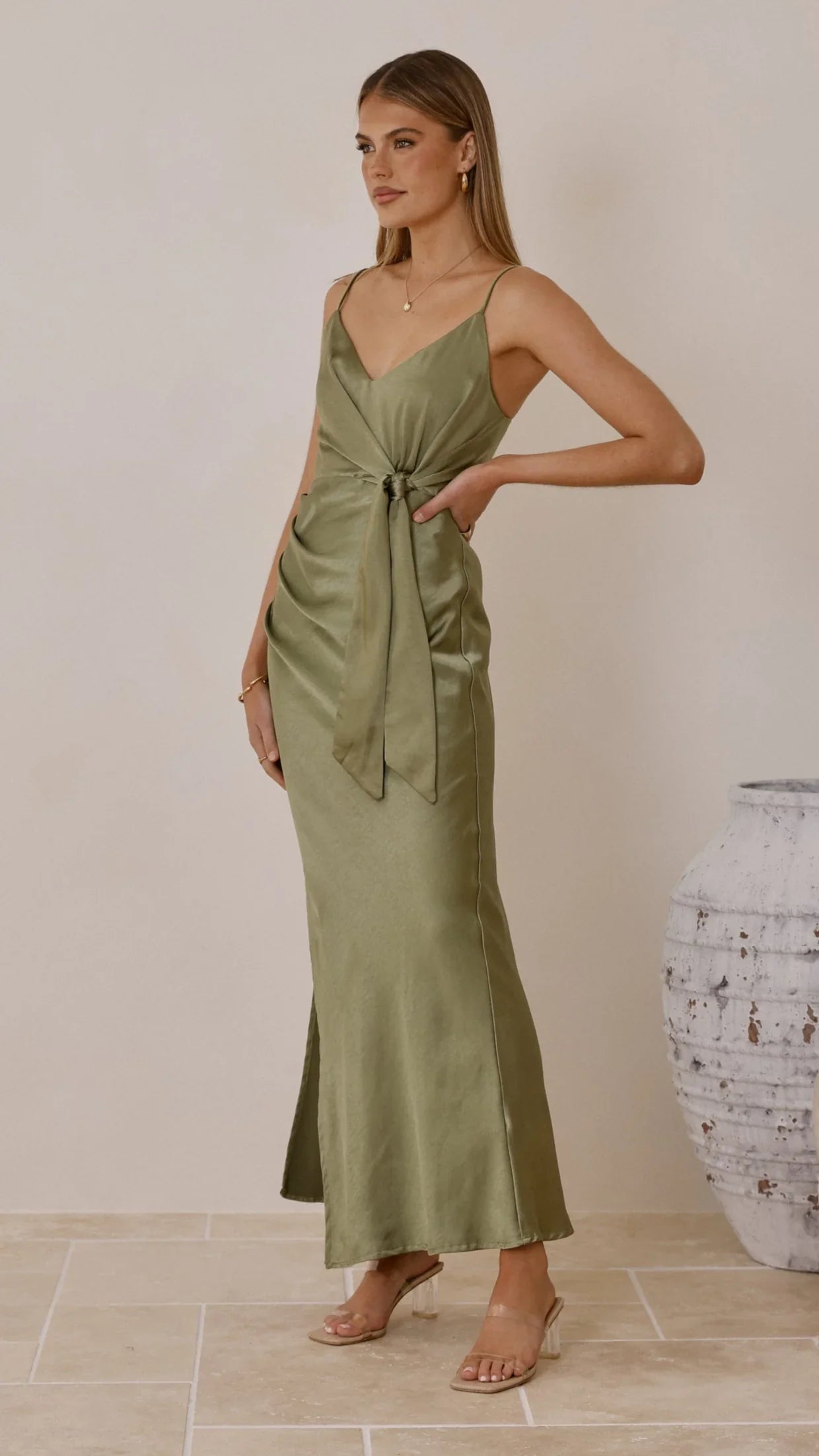 Yasmeen Tie Front Maxi Dress Olive