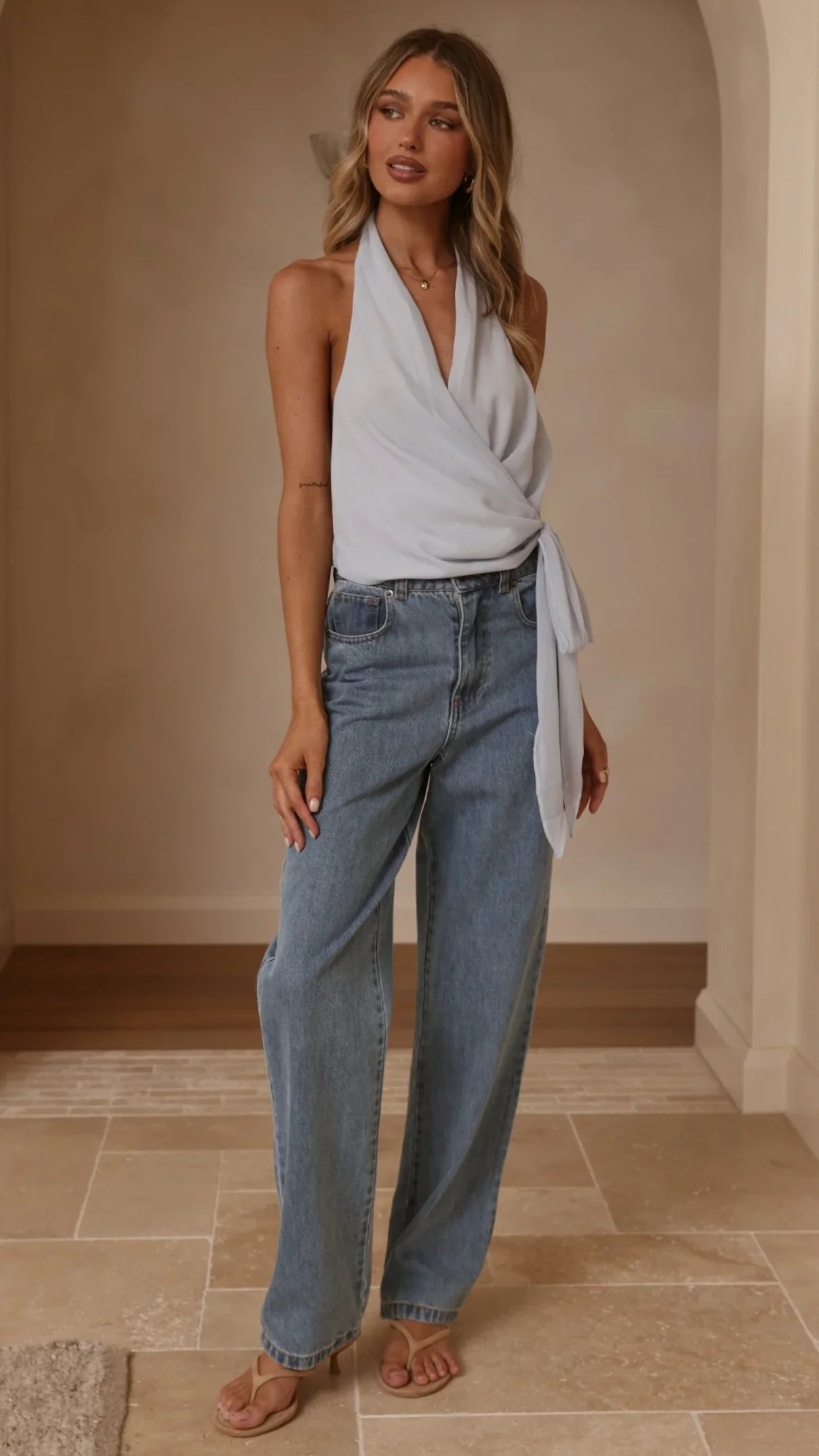 Belle Halter Neck Top Blue