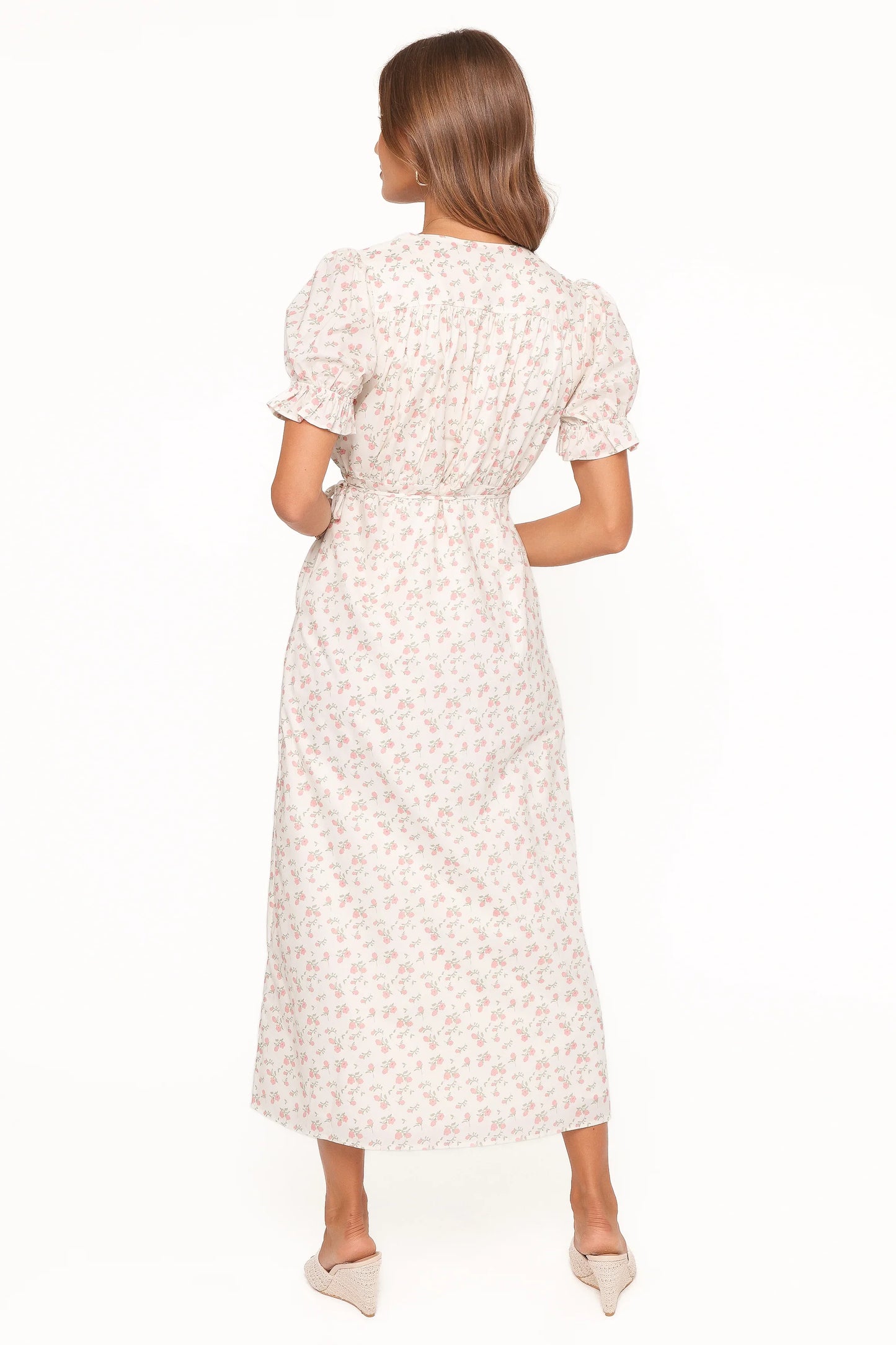 Mabella Midi Dress Peach Ditsy Floral