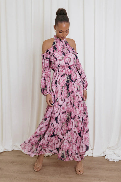 Hilary Pleated Maxi Dress Pink Floral